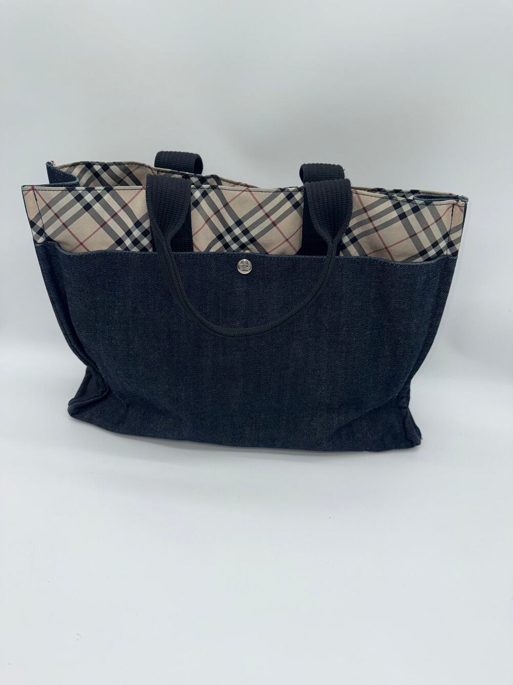 BURBERRY BLUE LABEL Denim Nova Check Tote Bag Canvas Dark Wash Handbag
